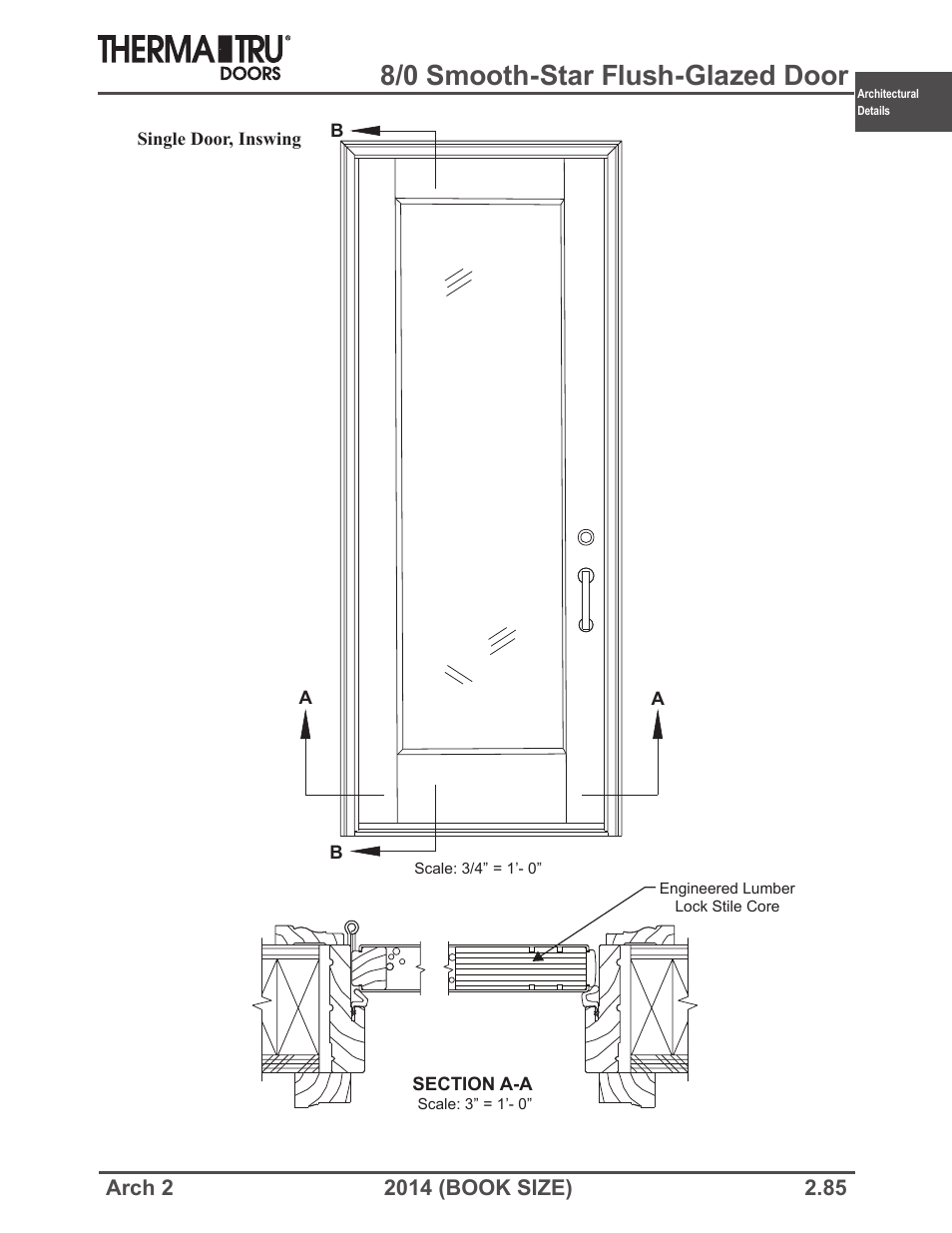 8/0 smooth-star flush-glazed door | Therma-Tru ARCH 2 Architectural Details - Book Size User Manual | Page 85 / 99