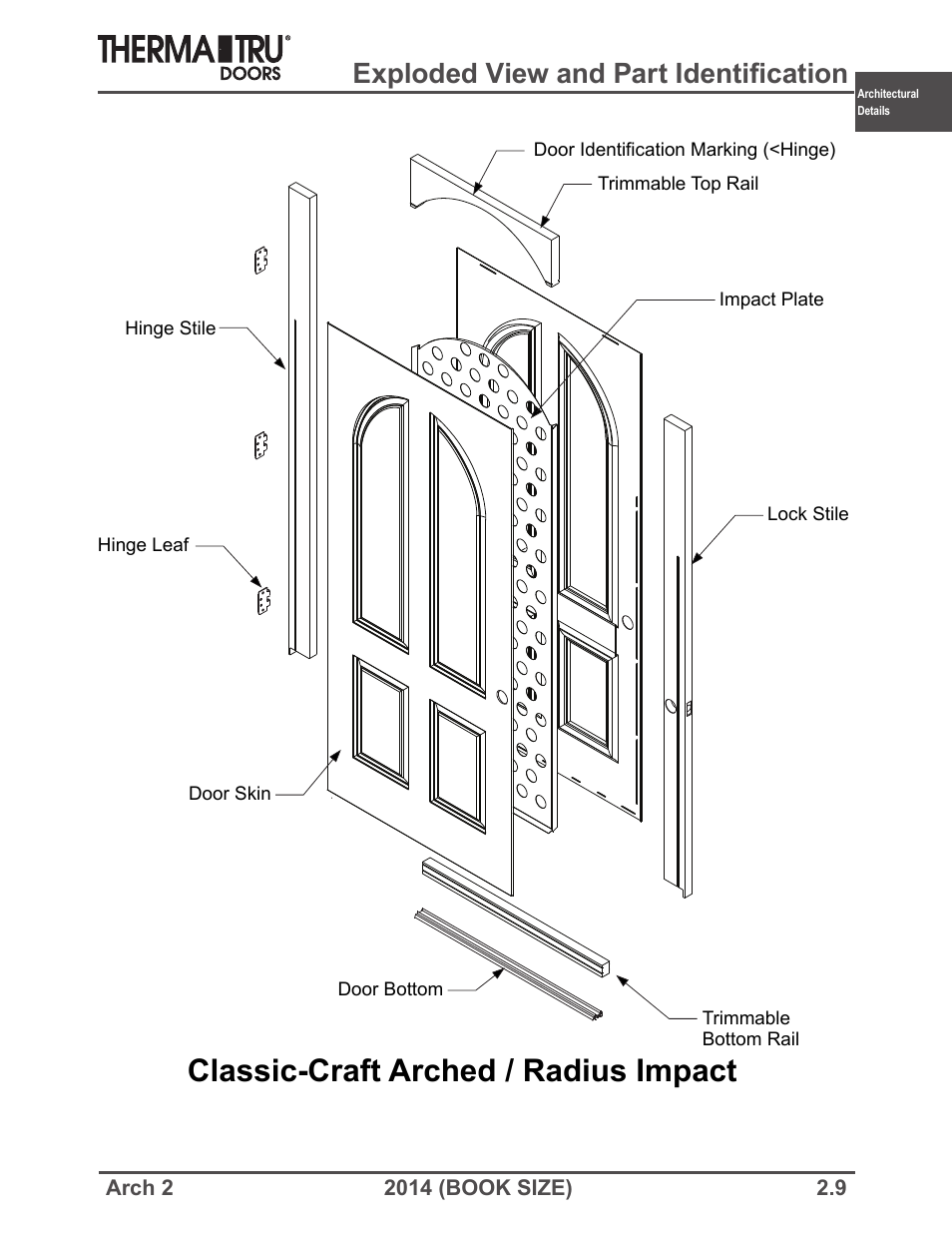 Classic-craft arched / radius impact, Exploded view and part identification | Therma-Tru ARCH 2 Architectural Details - Book Size User Manual | Page 9 / 99