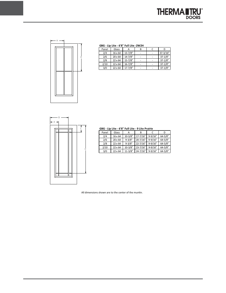 6/8 lip lite grille locations | Therma-Tru ARCH 1 Dimensional Data - U1 Revised User Manual | Page 46 / 70