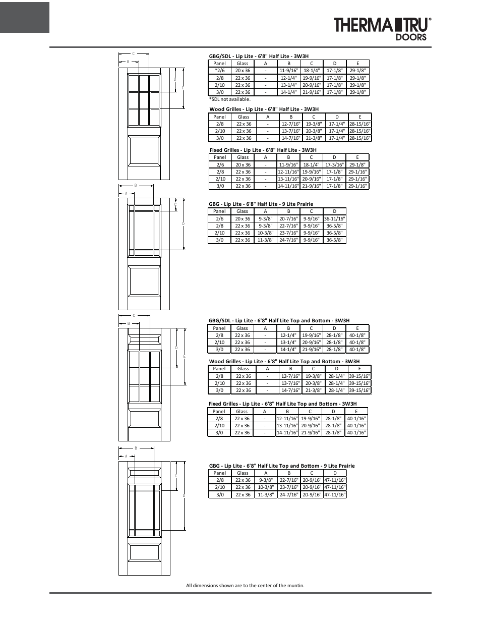 6/8 lip lite grille locations | Therma-Tru ARCH 1 Dimensional Data - U1 Revised User Manual | Page 48 / 70