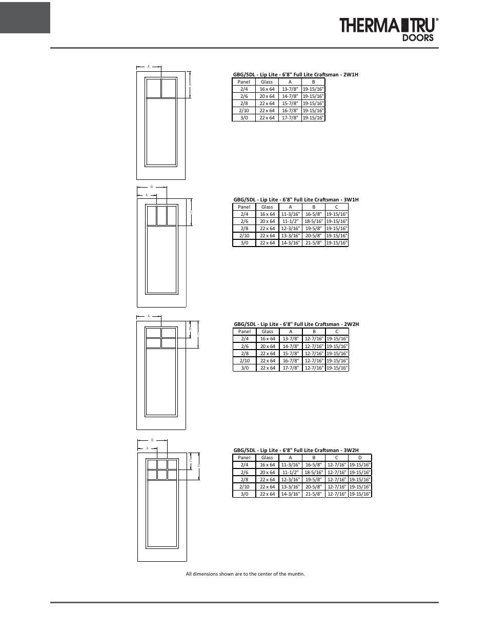 6/8 lip lite grille locations | Therma-Tru ARCH 1 Dimensional Data - U1 Revised User Manual | Page 50 / 70