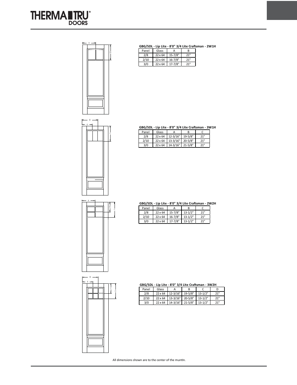 8/0 lip lite grille locations | Therma-Tru ARCH 1 Dimensional Data - U1 Revised User Manual | Page 59 / 70
