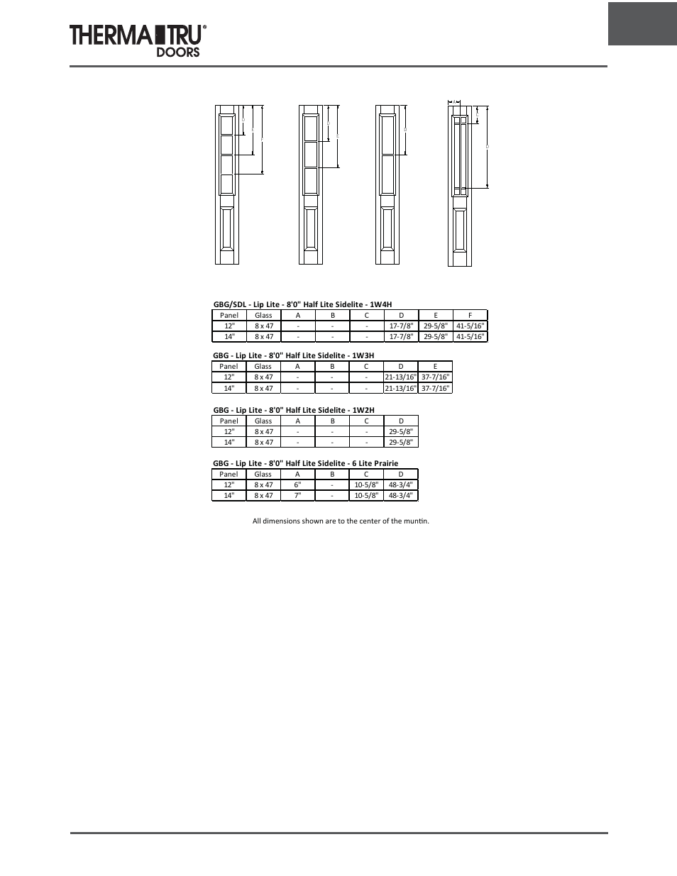 8/0 lip lite grille locations | Therma-Tru ARCH 1 Dimensional Data - U1 Revised User Manual | Page 61 / 70