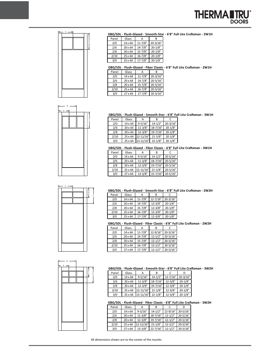 6/8 flush-glazed grille locations | Therma-Tru ARCH 1 Dimensional Data - U1 Revised User Manual | Page 66 / 70