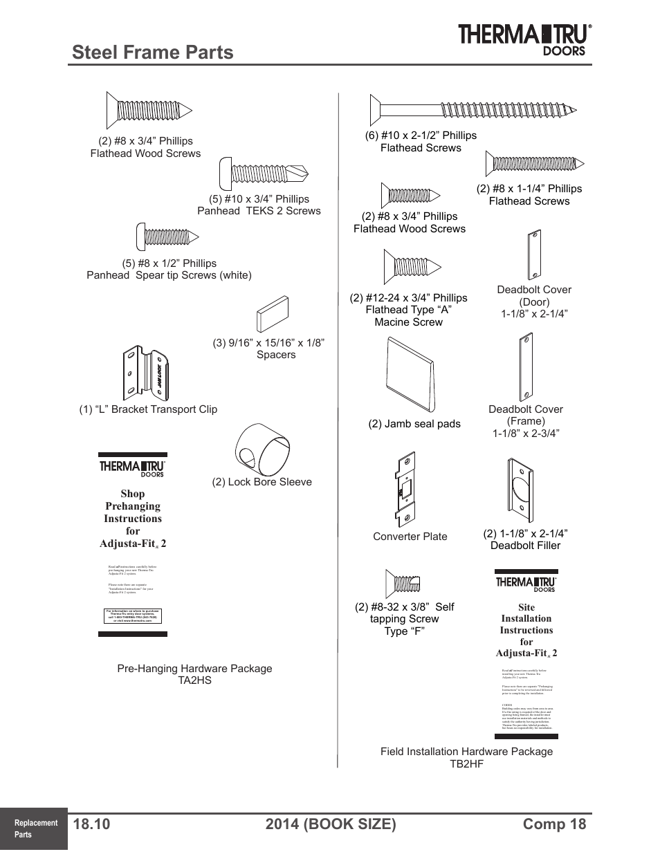 Steel frame parts, Shop prehanging instructions for adjusta-fit 2 | Therma-Tru COMP 18 Replacement Parts - Book Size User Manual | Page 10 / 15