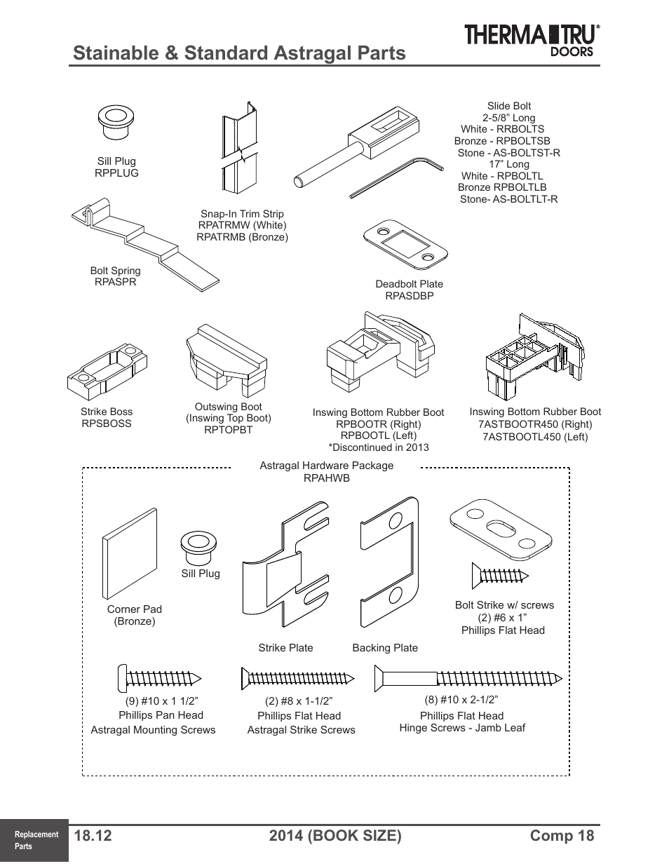 Stainable & standard astragal parts | Therma-Tru COMP 18 Replacement Parts - Book Size User Manual | Page 12 / 15