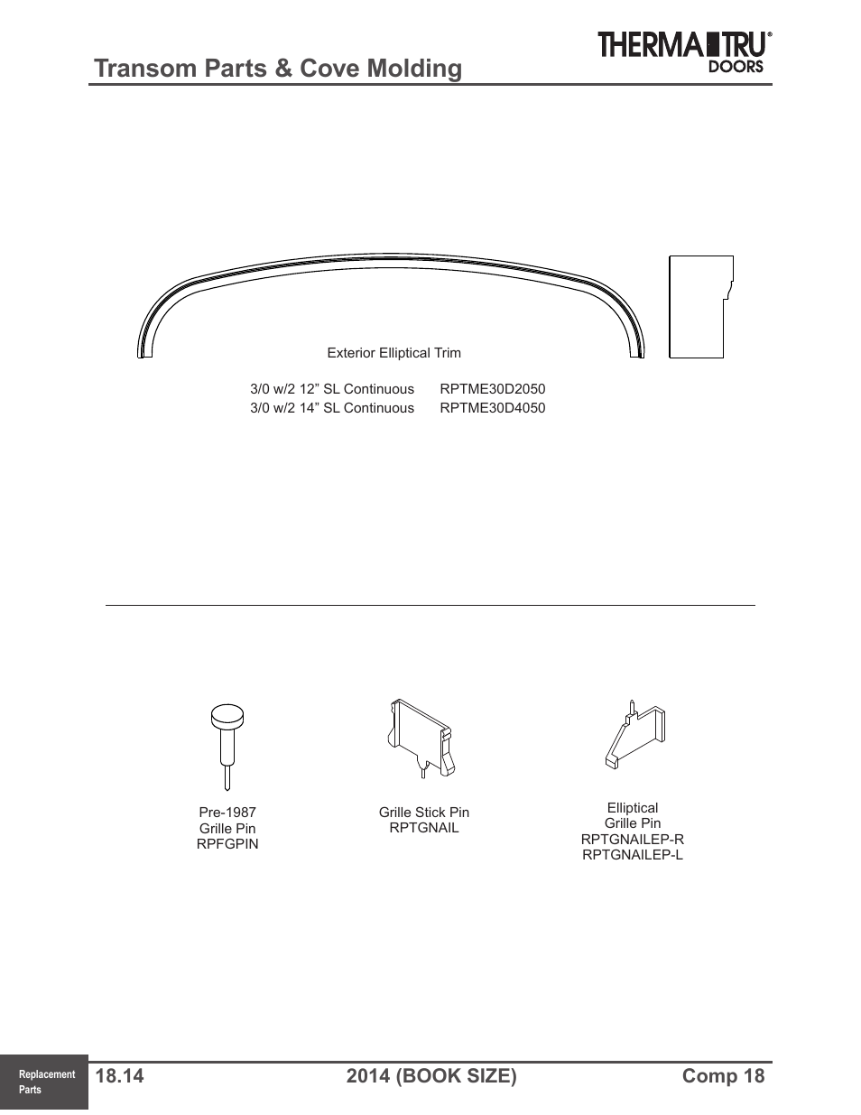 Transom parts & cove molding | Therma-Tru COMP 18 Replacement Parts - Book Size User Manual | Page 14 / 15