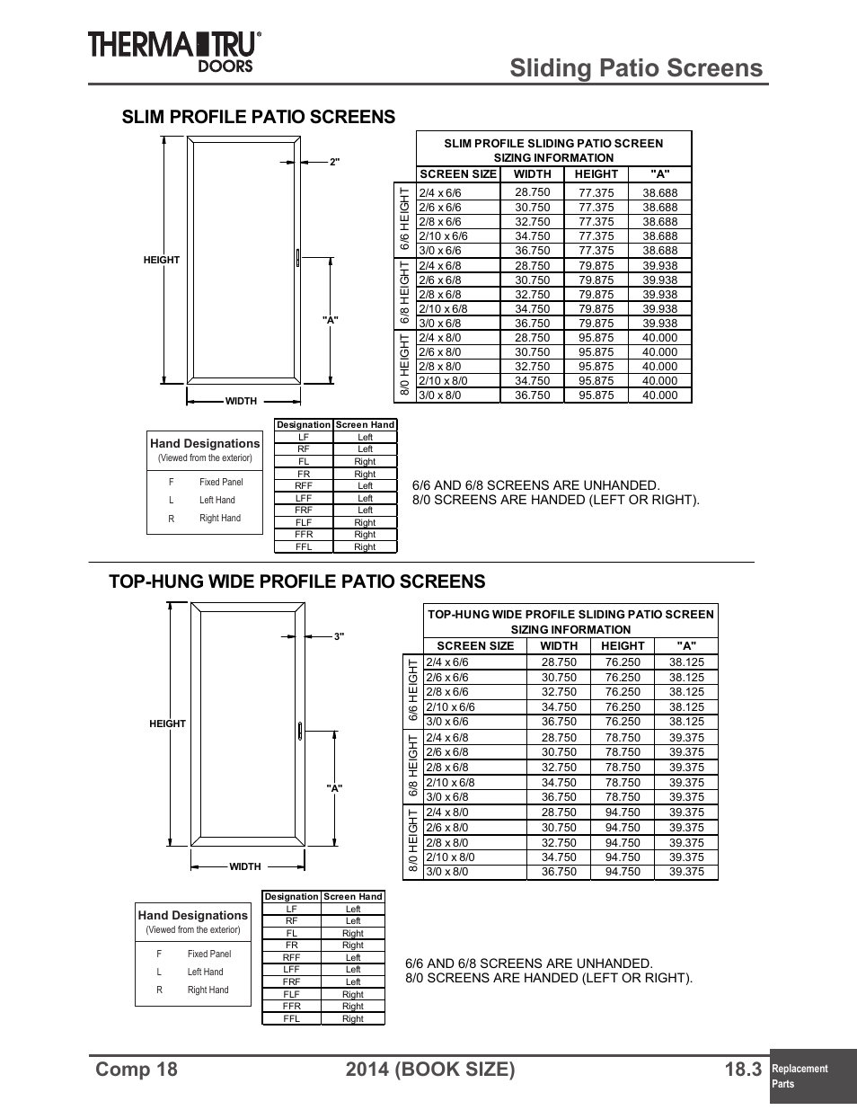 Sliding patio screens | Therma-Tru COMP 18 Replacement Parts - Book Size User Manual | Page 3 / 15