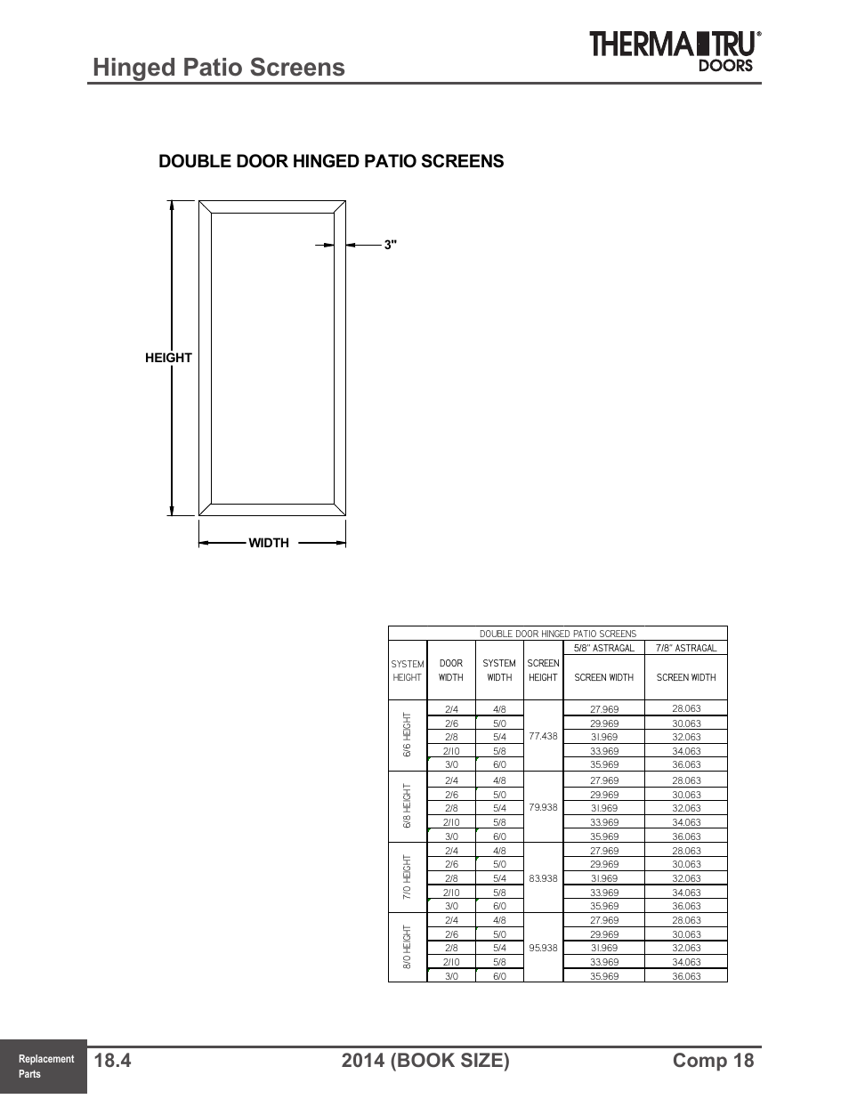 Hinged patio screens, Double door hinged patio screens | Therma-Tru COMP 18 Replacement Parts - Book Size User Manual | Page 4 / 15