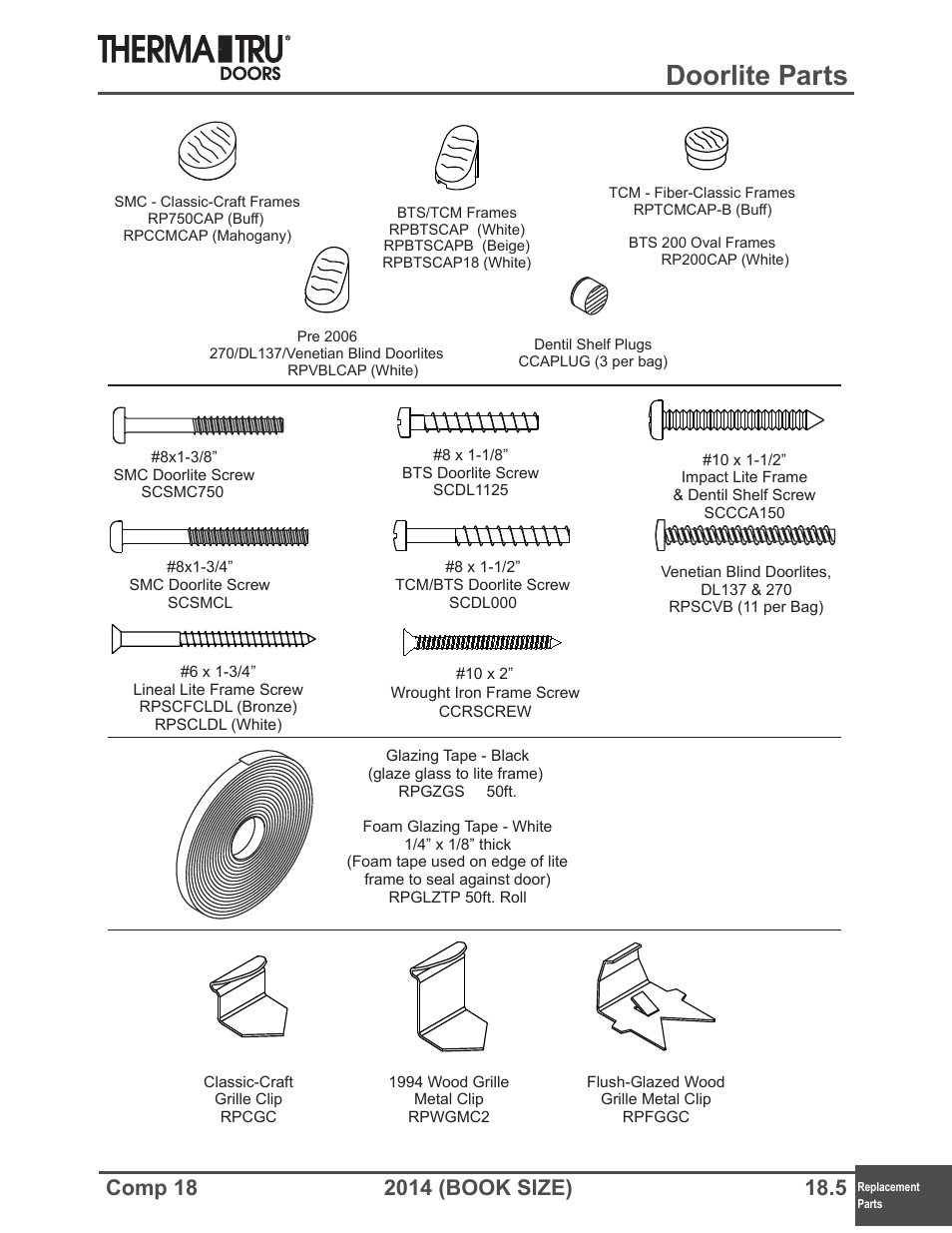 Doorlite parts | Therma-Tru COMP 18 Replacement Parts - Book Size User Manual | Page 5 / 15