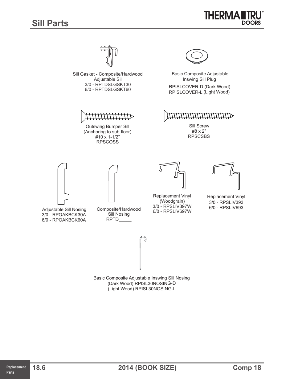 Sill parts | Therma-Tru COMP 18 Replacement Parts - Book Size User Manual | Page 6 / 15