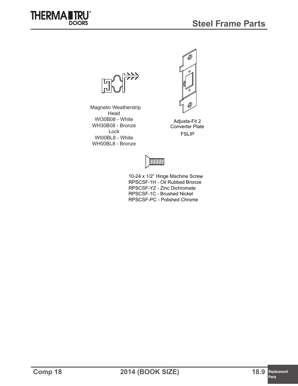 Steel frame parts | Therma-Tru COMP 18 Replacement Parts - Book Size User Manual | Page 9 / 15