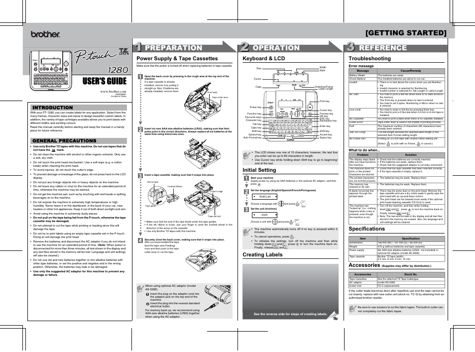 Brother P-touch LN7629001 User Manual | 2 pages