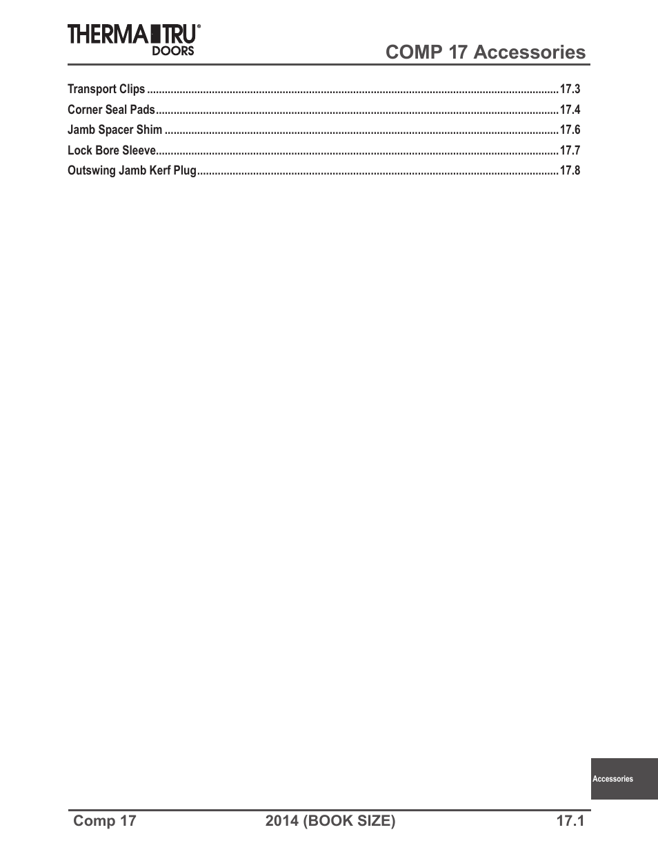 Therma-Tru COMP 17 Accessories - Book Size User Manual | 8 pages