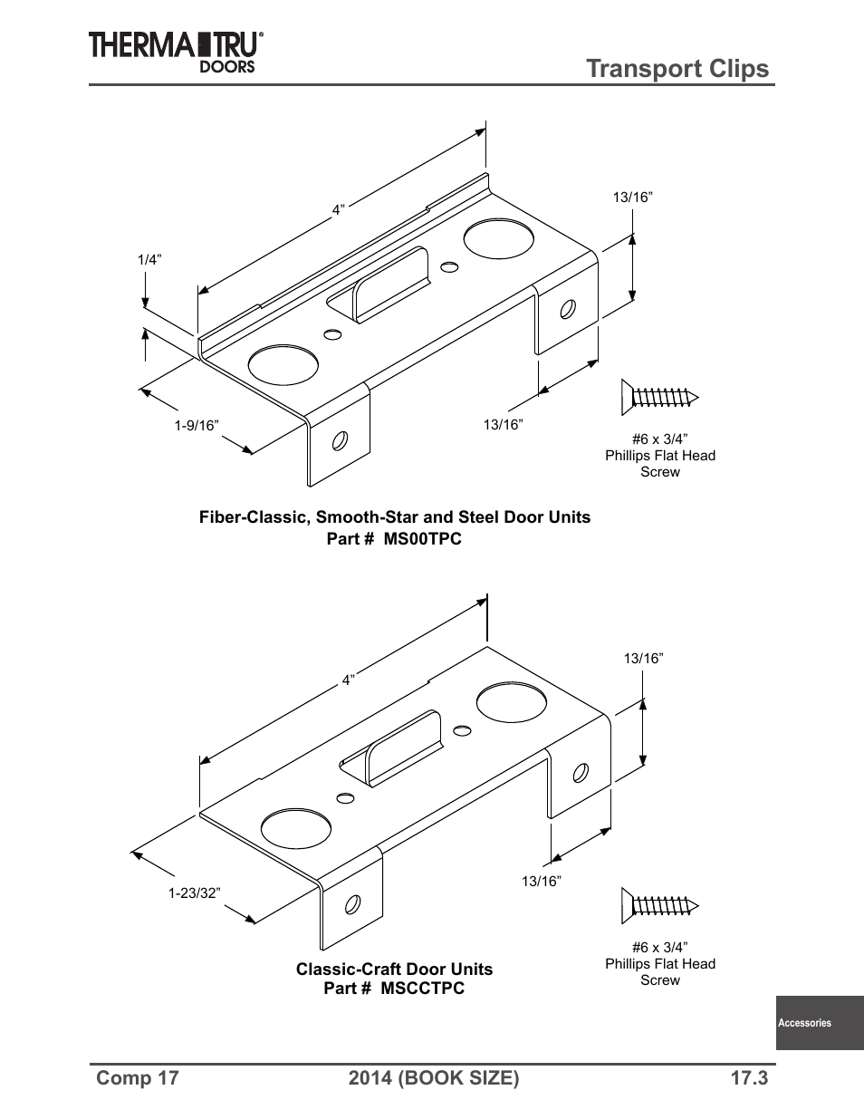 Transport clips | Therma-Tru COMP 17 Accessories - Book Size User Manual | Page 3 / 8