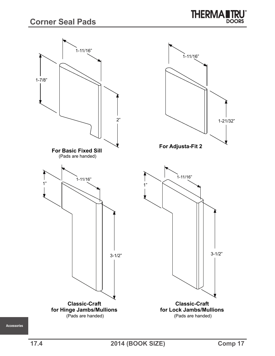 Corner seal pads | Therma-Tru COMP 17 Accessories - Book Size User Manual | Page 4 / 8