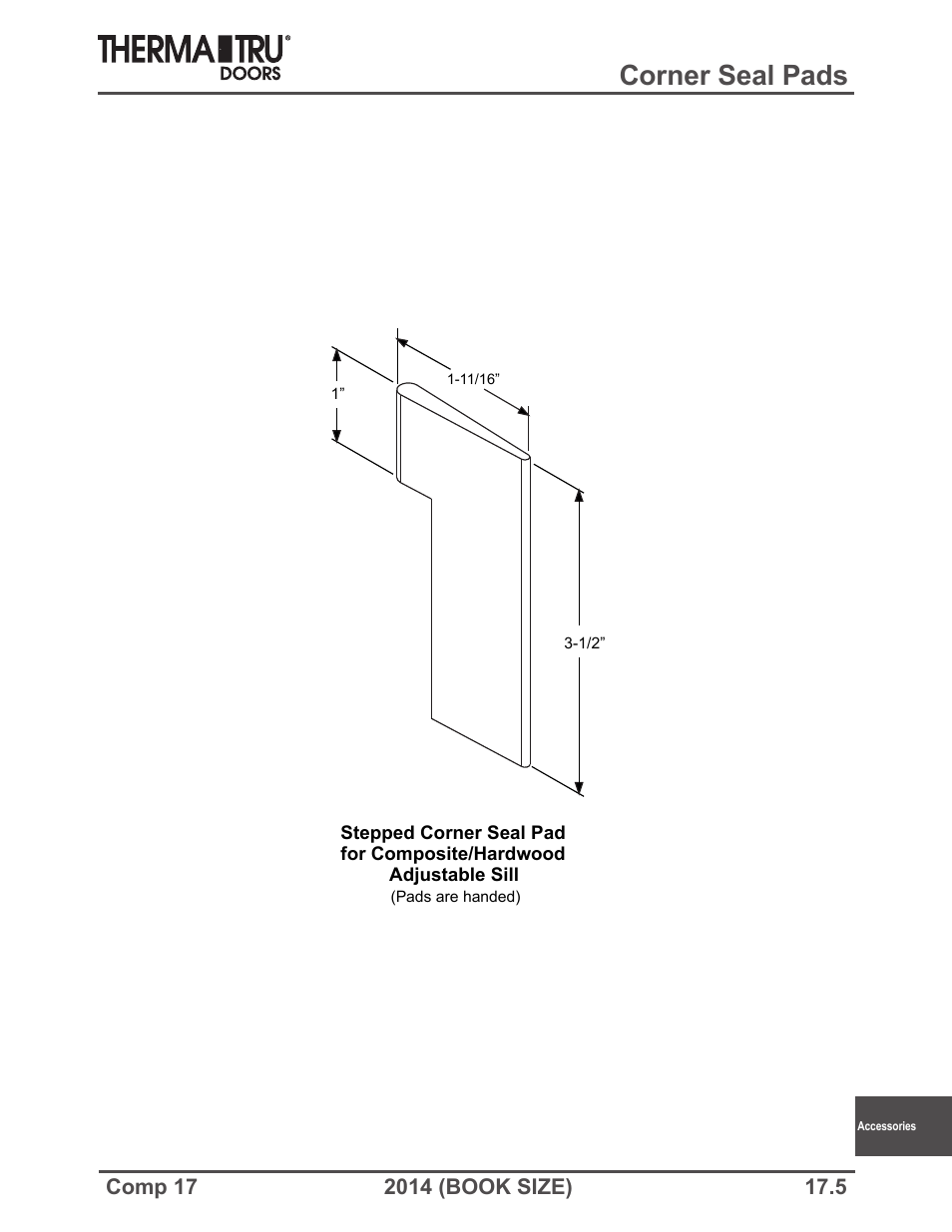 Corner seal pads | Therma-Tru COMP 17 Accessories - Book Size User Manual | Page 5 / 8