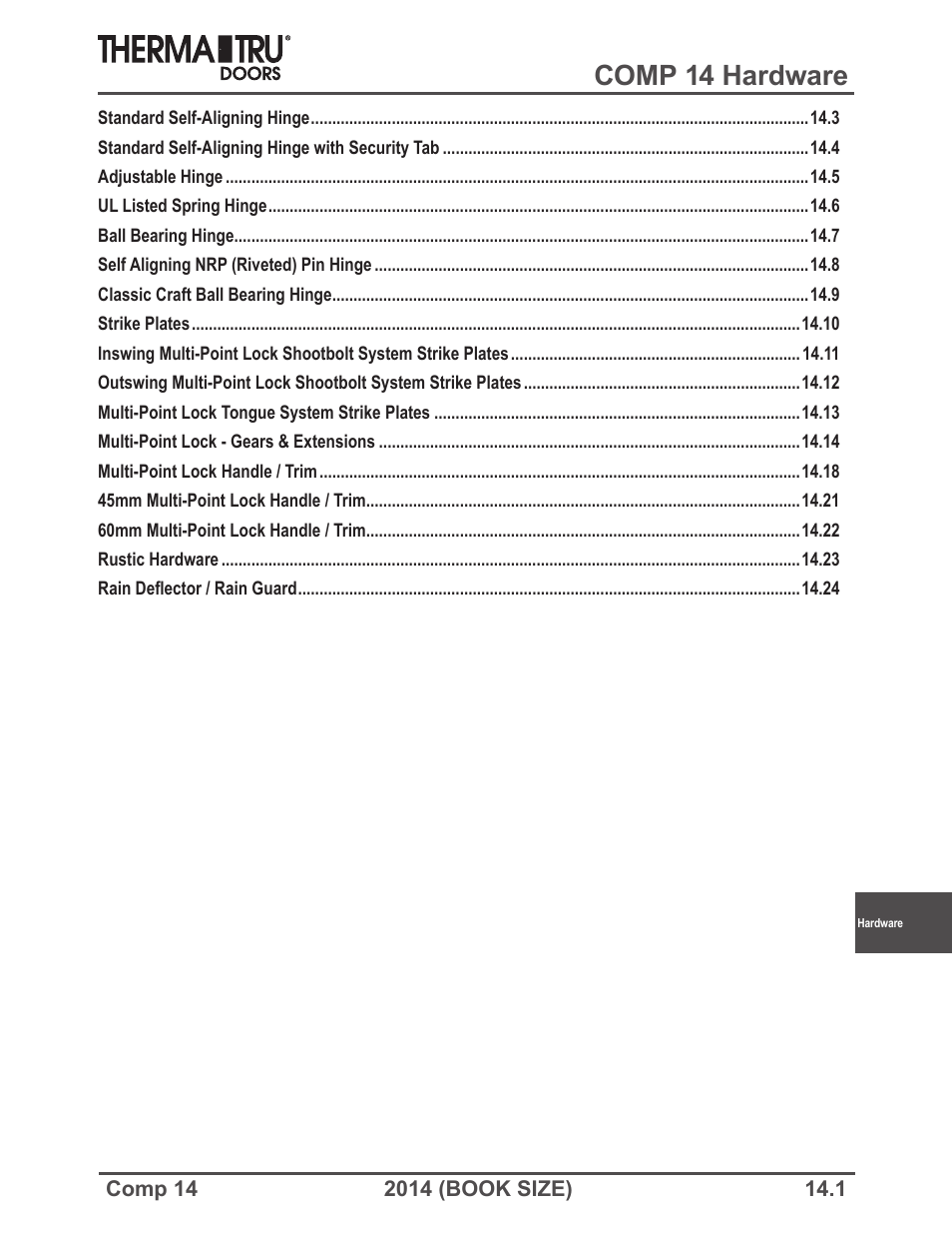 Therma-Tru COMP 14 Hardware - Book Size User Manual | 24 pages