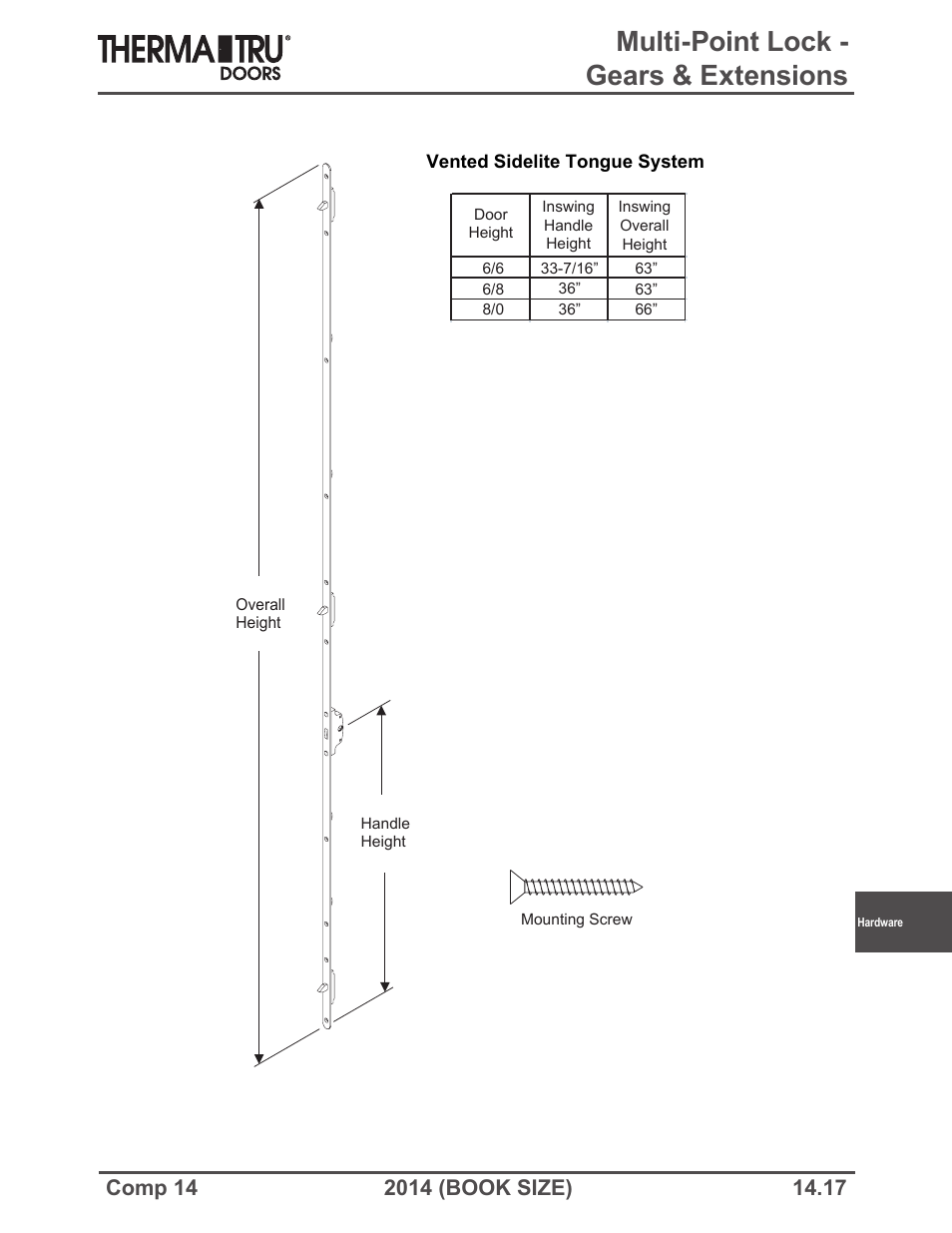 Multi-point lock - gears & extensions | Therma-Tru COMP 14 Hardware - Book Size User Manual | Page 17 / 24
