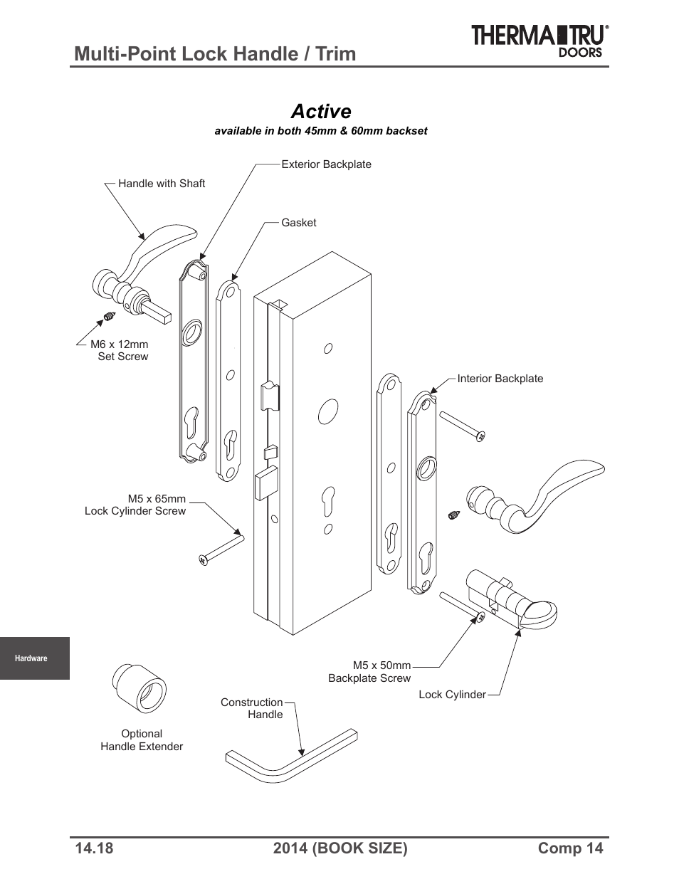 Multi-point lock handle / trim, Active | Therma-Tru COMP 14 Hardware - Book Size User Manual | Page 18 / 24