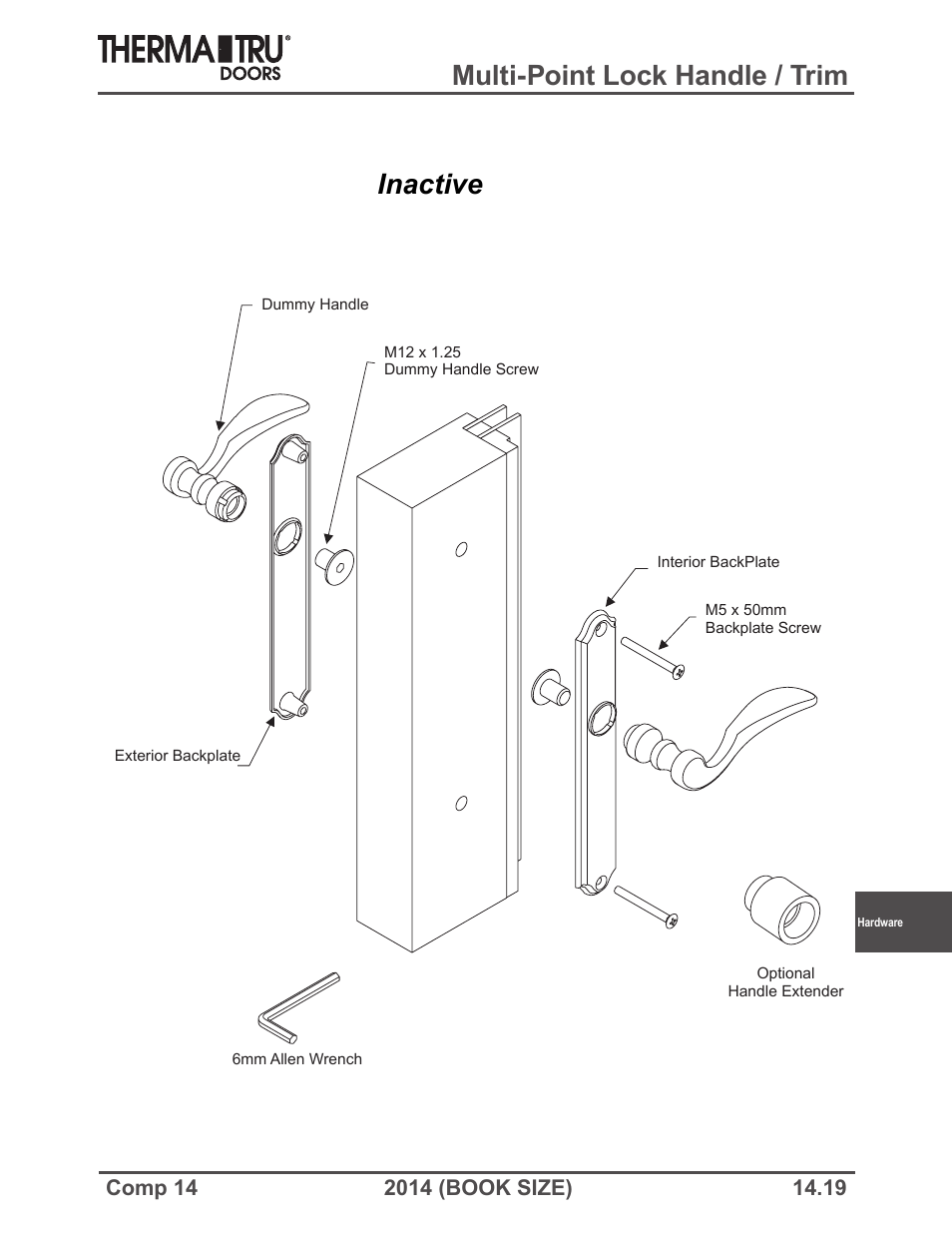 Multi-point lock handle / trim, Inactive | Therma-Tru COMP 14 Hardware - Book Size User Manual | Page 19 / 24