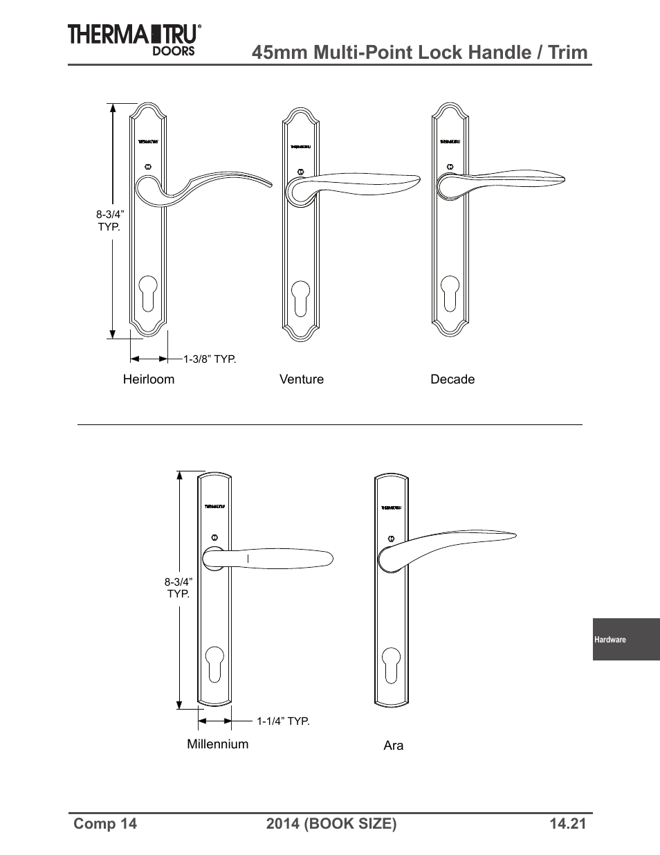 45mm multi-point lock handle / trim | Therma-Tru COMP 14 Hardware - Book Size User Manual | Page 21 / 24