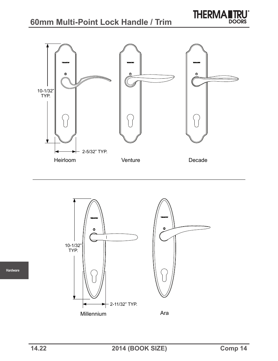 60mm multi-point lock handle / trim | Therma-Tru COMP 14 Hardware - Book Size User Manual | Page 22 / 24