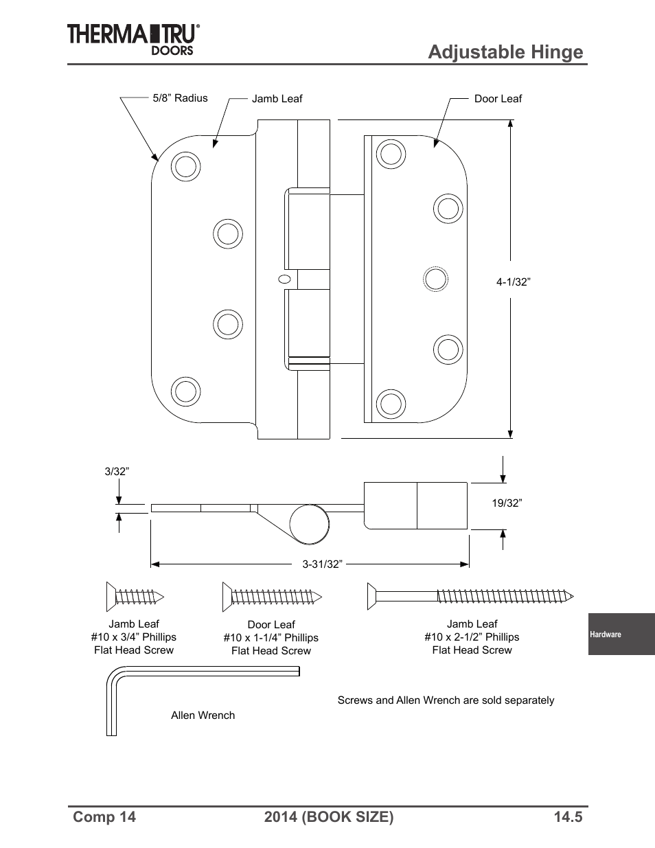 Adjustable hinge | Therma-Tru COMP 14 Hardware - Book Size User Manual | Page 5 / 24
