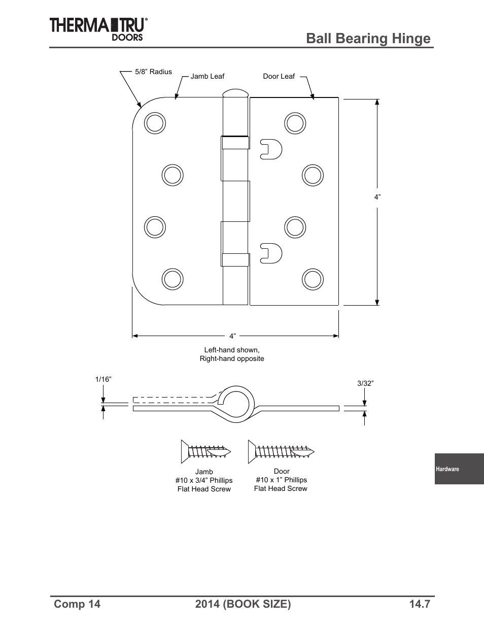 Ball bearing hinge | Therma-Tru COMP 14 Hardware - Book Size User Manual | Page 7 / 24
