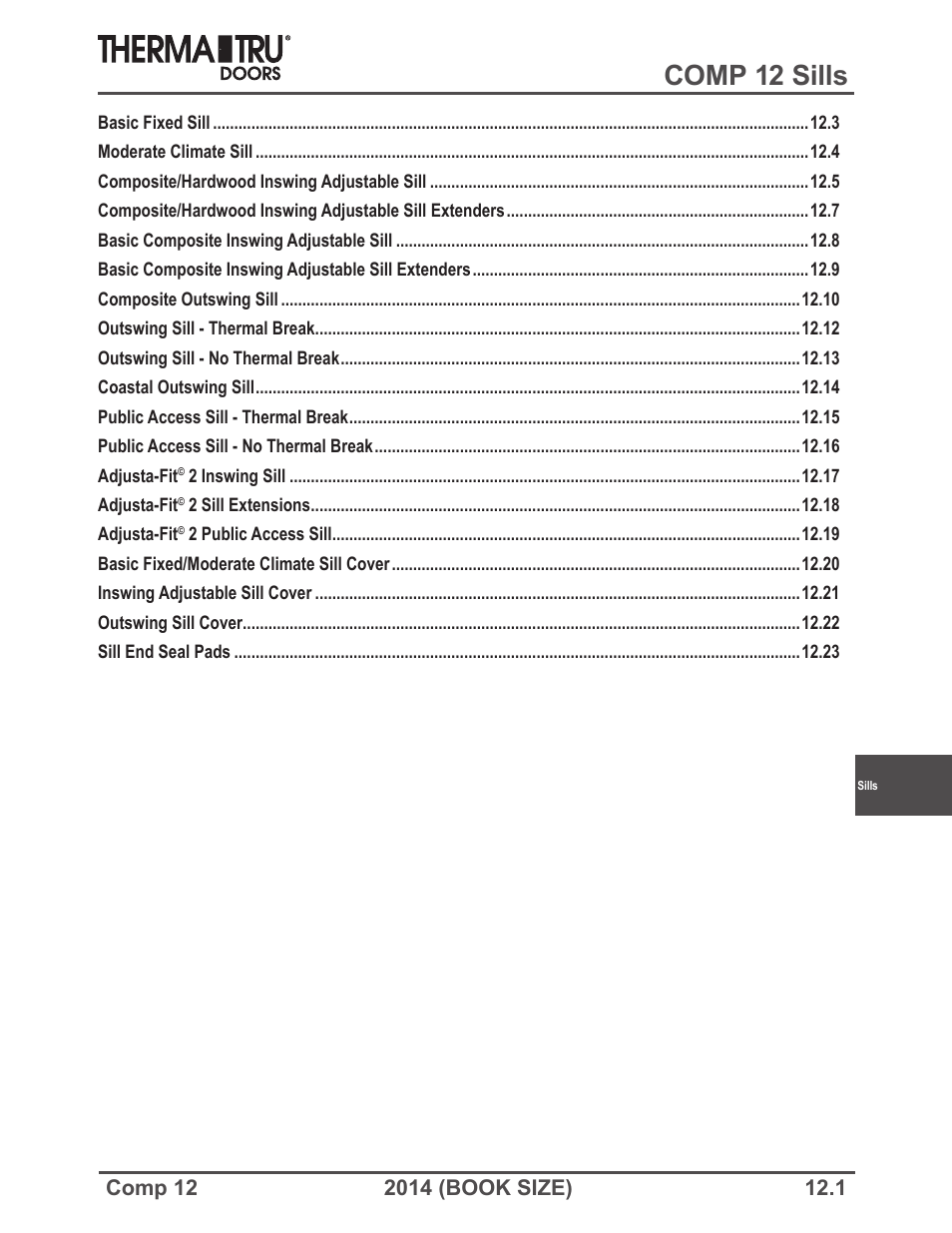 Therma-Tru COMP 12 Sills - Book Size User Manual | 23 pages