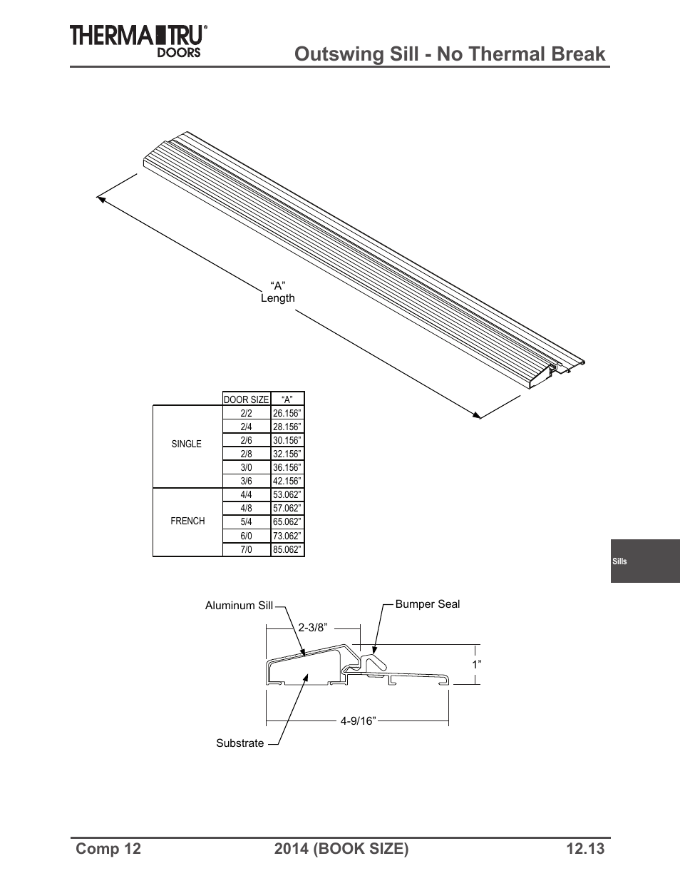 Outswing sill - no thermal break | Therma-Tru COMP 12 Sills - Book Size User Manual | Page 13 / 23