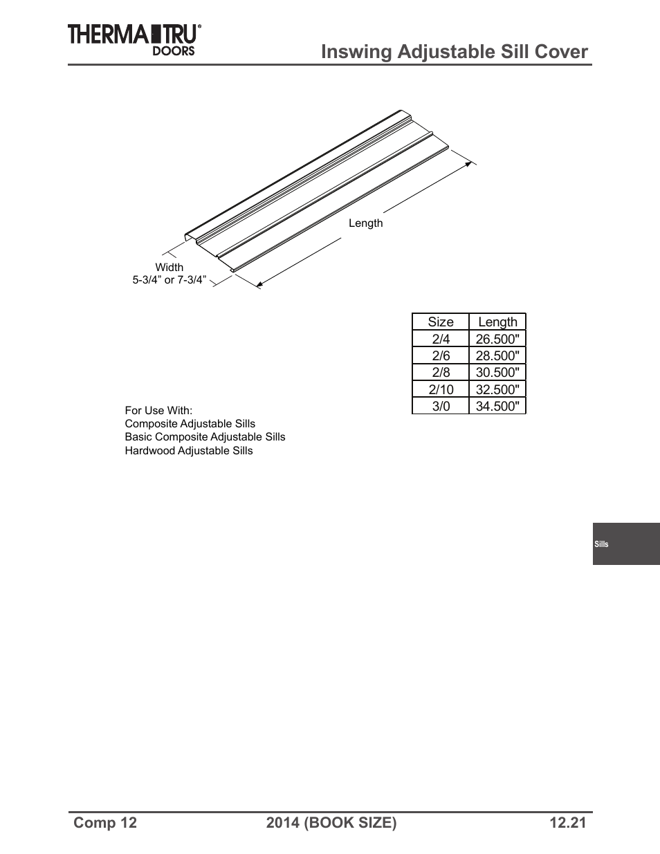 Inswing adjustable sill cover | Therma-Tru COMP 12 Sills - Book Size User Manual | Page 21 / 23