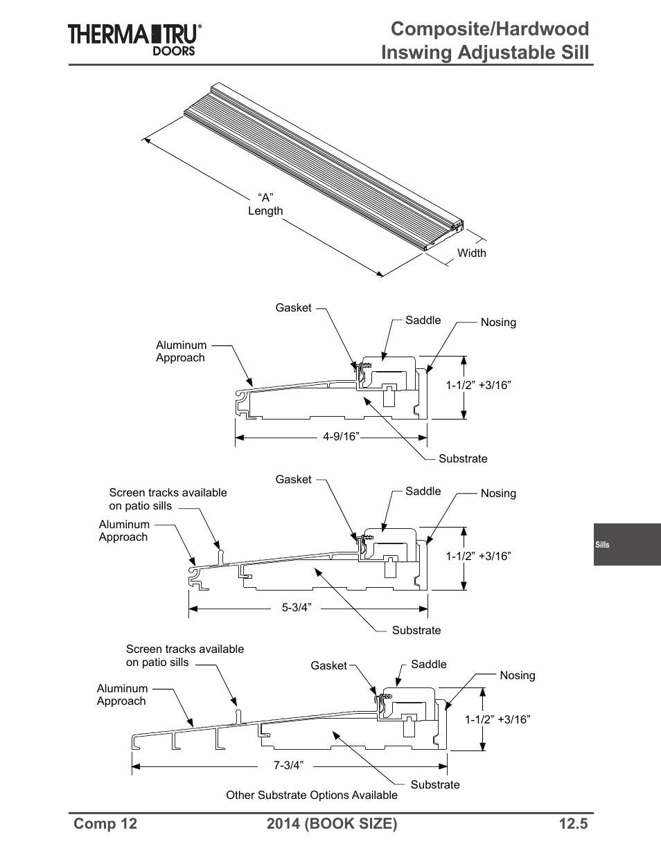Composite/hardwood inswing adjustable sill | Therma-Tru COMP 12 Sills - Book Size User Manual | Page 5 / 23