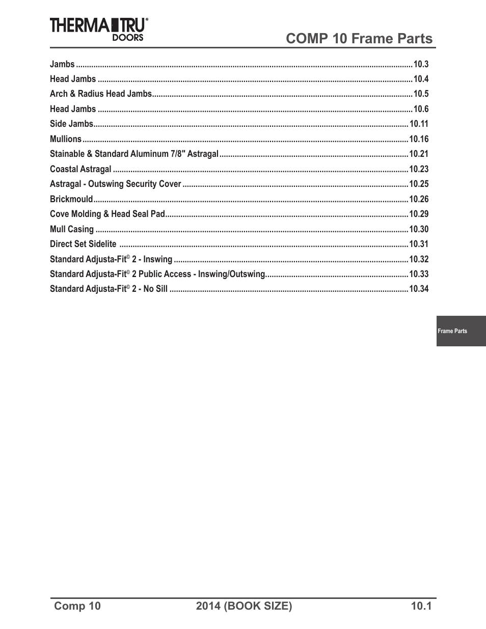 Therma-Tru COMP 10 Frame Parts - Book Size User Manual | 34 pages