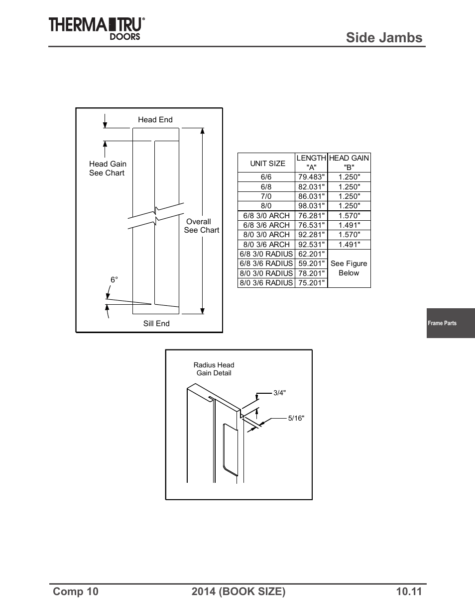 Side jambs | Therma-Tru COMP 10 Frame Parts - Book Size User Manual | Page 11 / 34