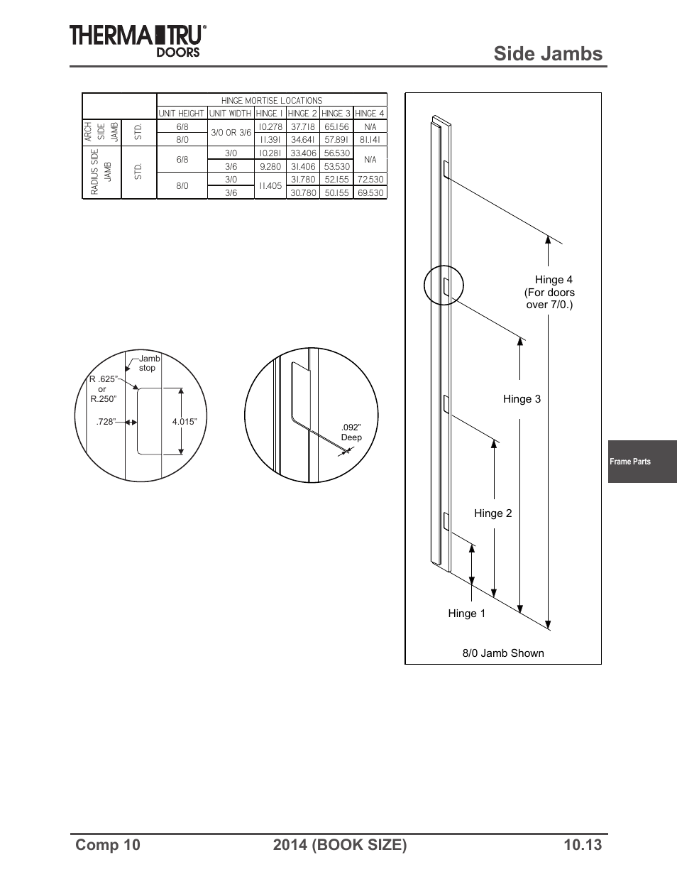 Side jambs | Therma-Tru COMP 10 Frame Parts - Book Size User Manual | Page 13 / 34