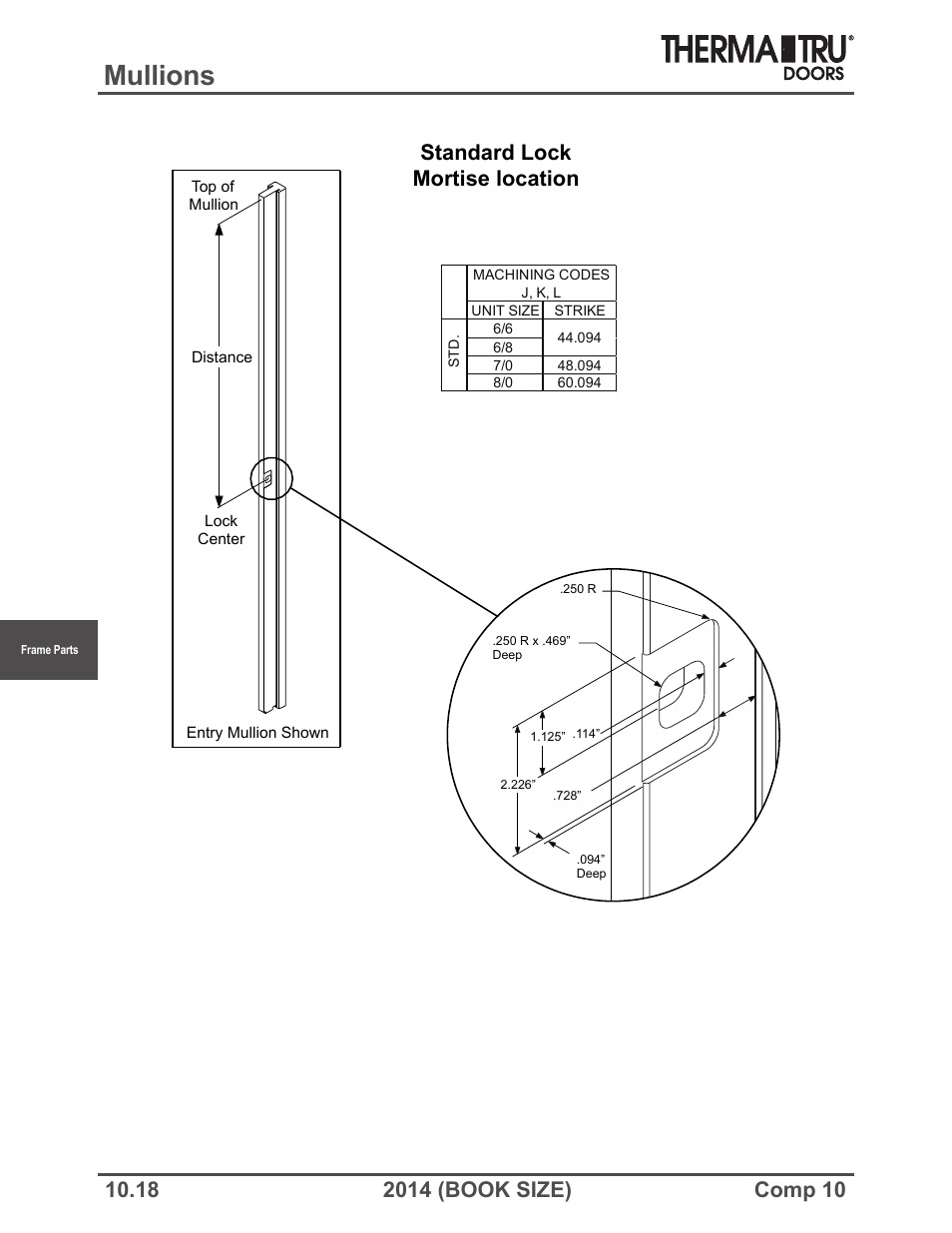 Mullions, Standard lock mortise location | Therma-Tru COMP 10 Frame Parts - Book Size User Manual | Page 18 / 34