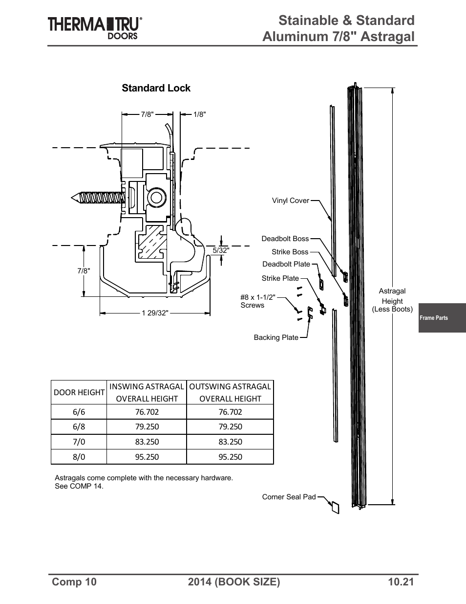 Stainable & standard aluminum 7/8" astragal | Therma-Tru COMP 10 Frame Parts - Book Size User Manual | Page 21 / 34