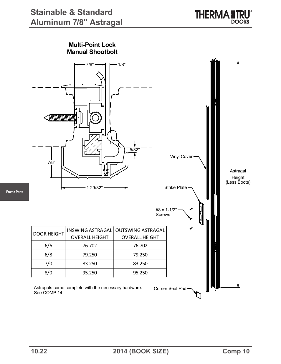 Stainable & standard aluminum 7/8" astragal | Therma-Tru COMP 10 Frame Parts - Book Size User Manual | Page 22 / 34