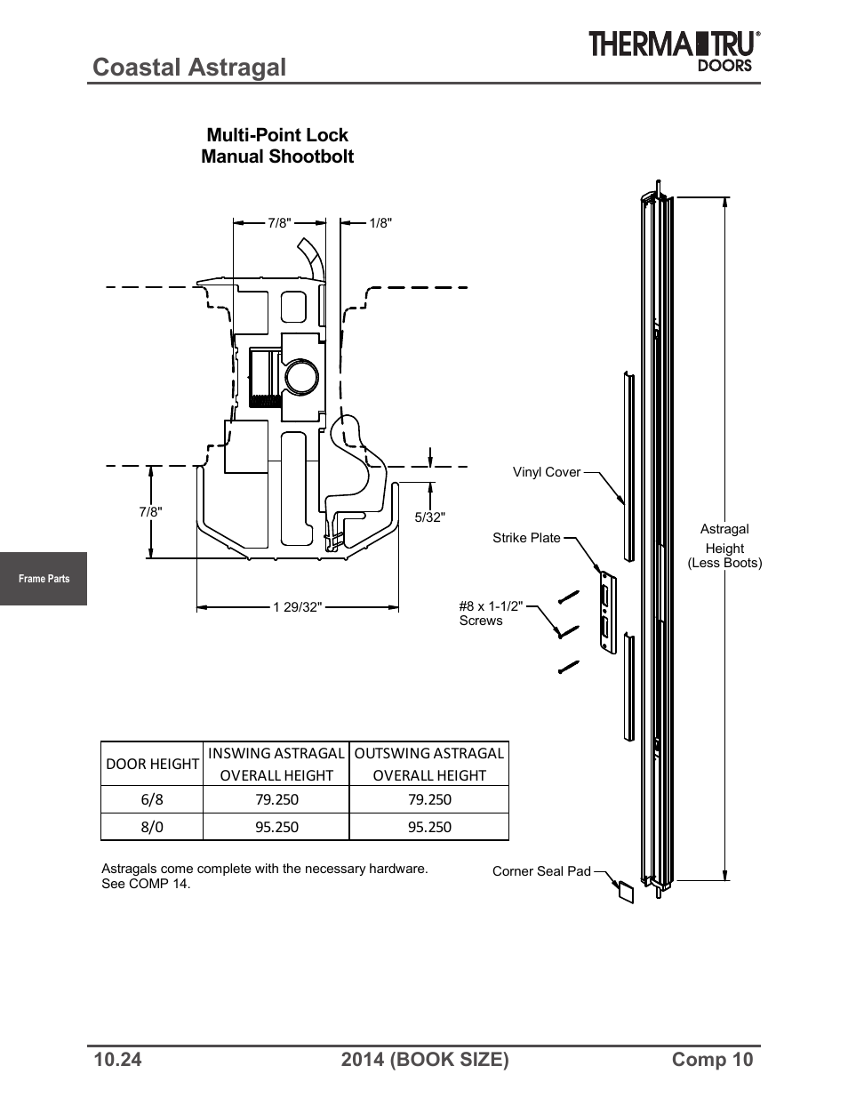 Coastal astragal, Multi-point lock manual shootbolt | Therma-Tru COMP 10 Frame Parts - Book Size User Manual | Page 24 / 34