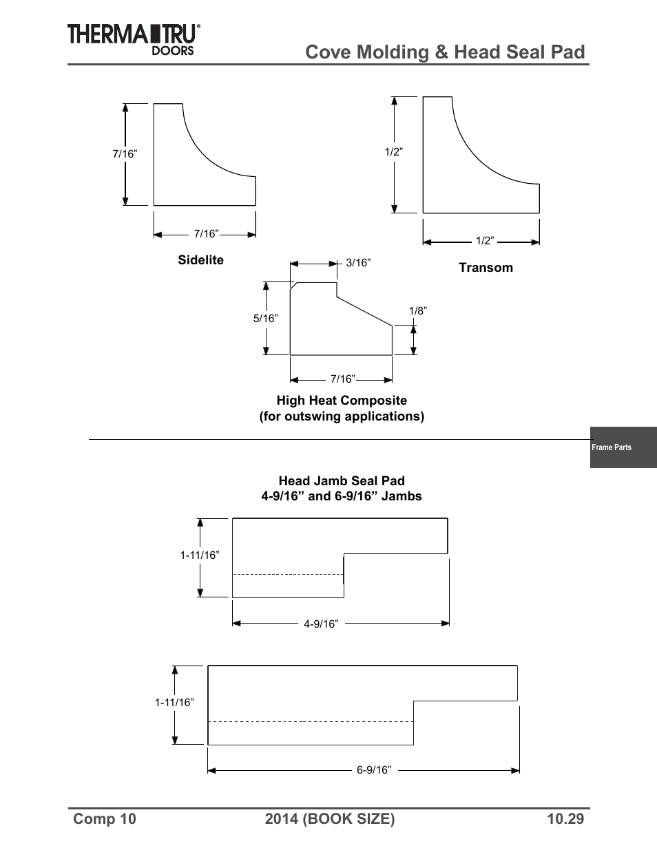 Cove molding & head seal pad | Therma-Tru COMP 10 Frame Parts - Book Size User Manual | Page 29 / 34