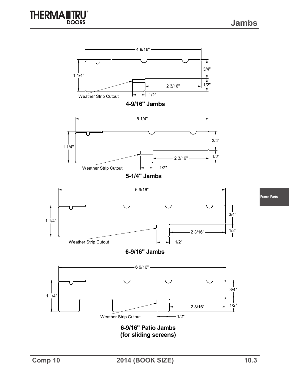 Jambs, 9/16" jambs, 1/4" jambs | 9/16" patio jambs (for sliding screens) | Therma-Tru COMP 10 Frame Parts - Book Size User Manual | Page 3 / 34