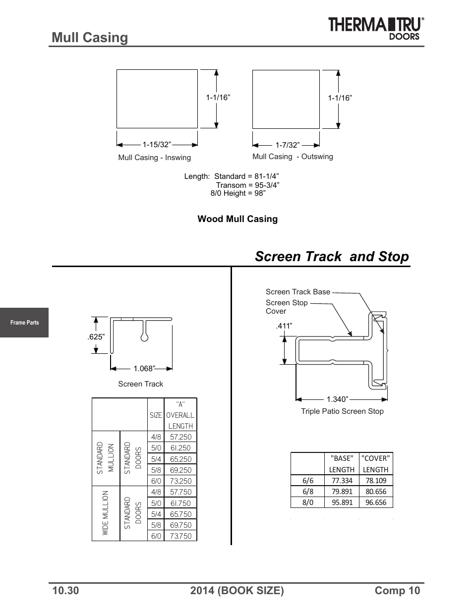 Mull casing, Screen track and stop | Therma-Tru COMP 10 Frame Parts - Book Size User Manual | Page 30 / 34