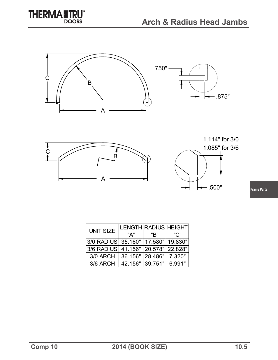 Arch & radius head jambs | Therma-Tru COMP 10 Frame Parts - Book Size User Manual | Page 5 / 34