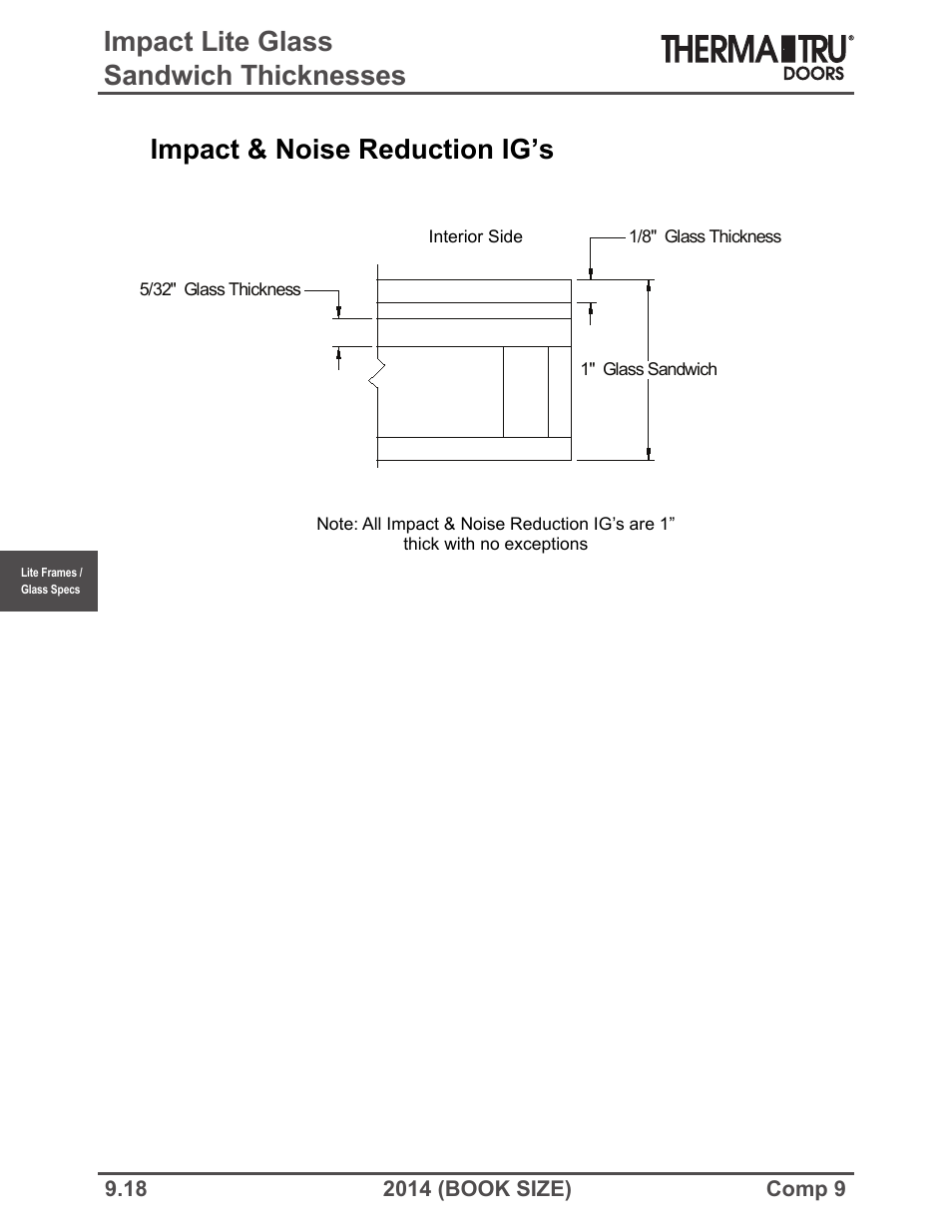 Impact lite glass sandwich thicknesses, Impact & noise reduction ig’s | Therma-Tru COMP 9 Lite Frames and Glass Specifications - Book Size User Manual | Page 18 / 24
