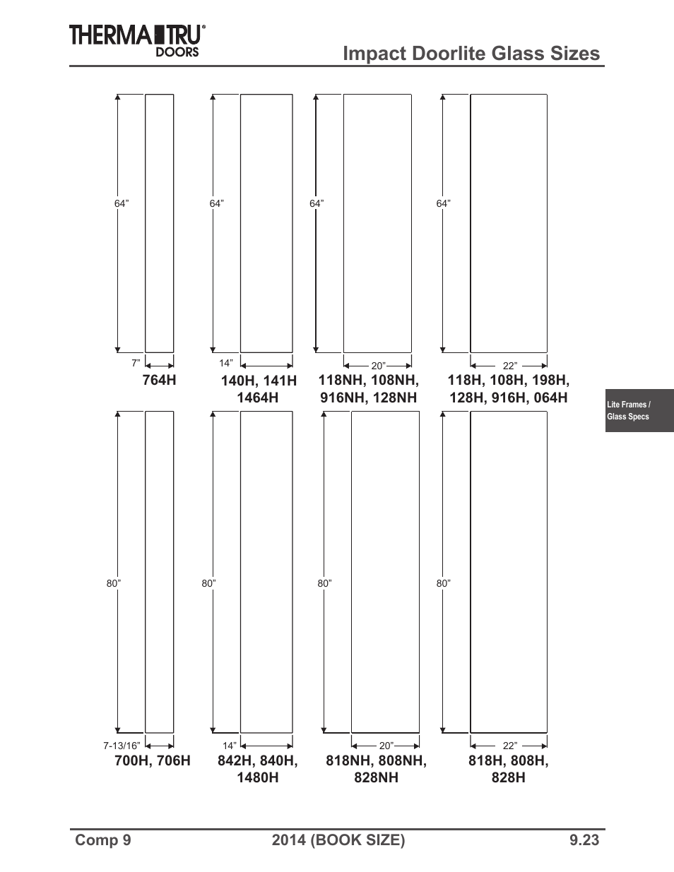 Impact doorlite glass sizes | Therma-Tru COMP 9 Lite Frames and Glass Specifications - Book Size User Manual | Page 23 / 24