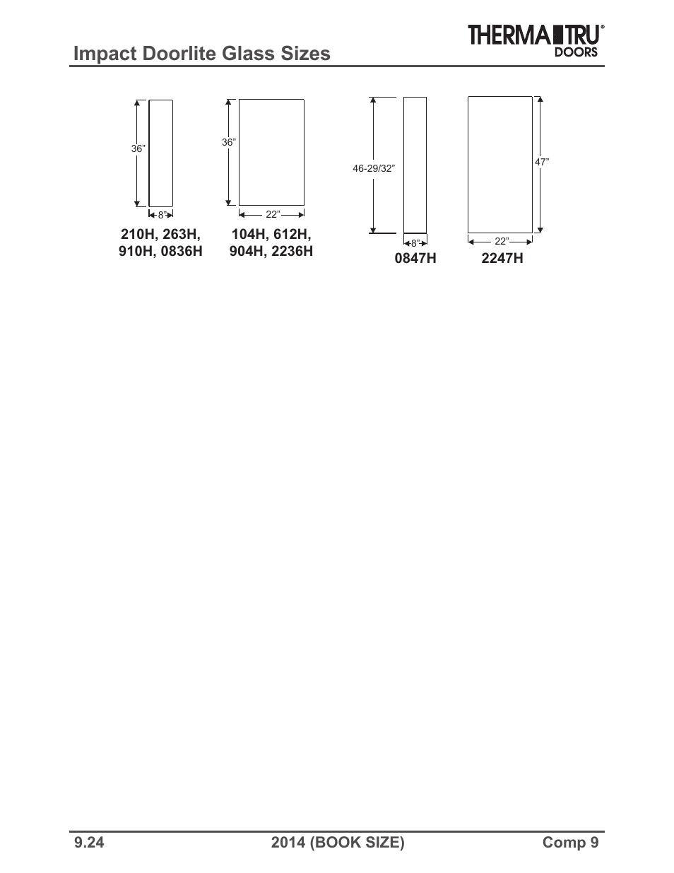 Impact doorlite glass sizes | Therma-Tru COMP 9 Lite Frames and Glass Specifications - Book Size User Manual | Page 24 / 24