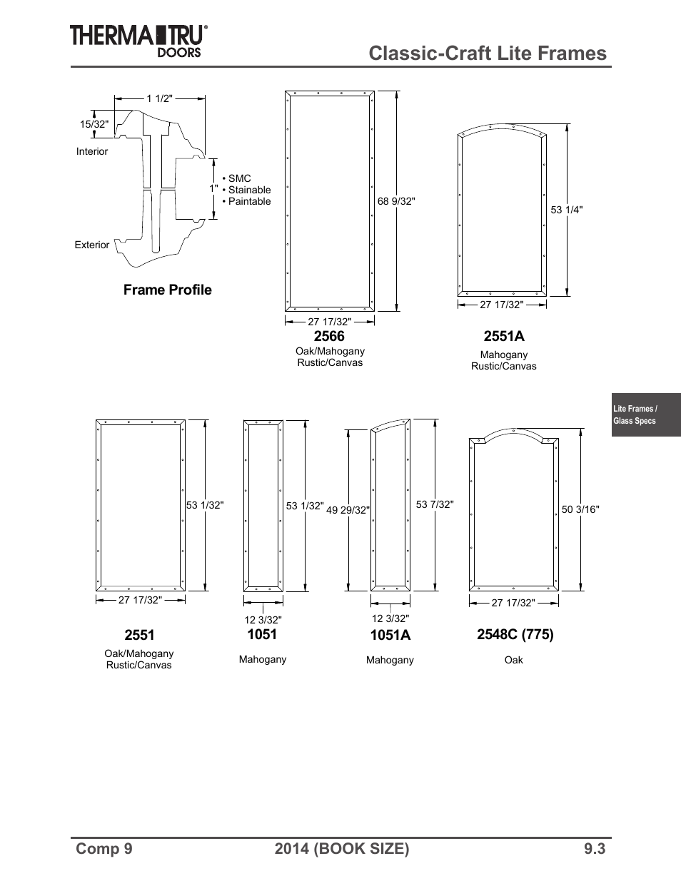 Classic-craft lite frames, 2551a, Frame profile | Therma-Tru COMP 9 Lite Frames and Glass Specifications - Book Size User Manual | Page 3 / 24