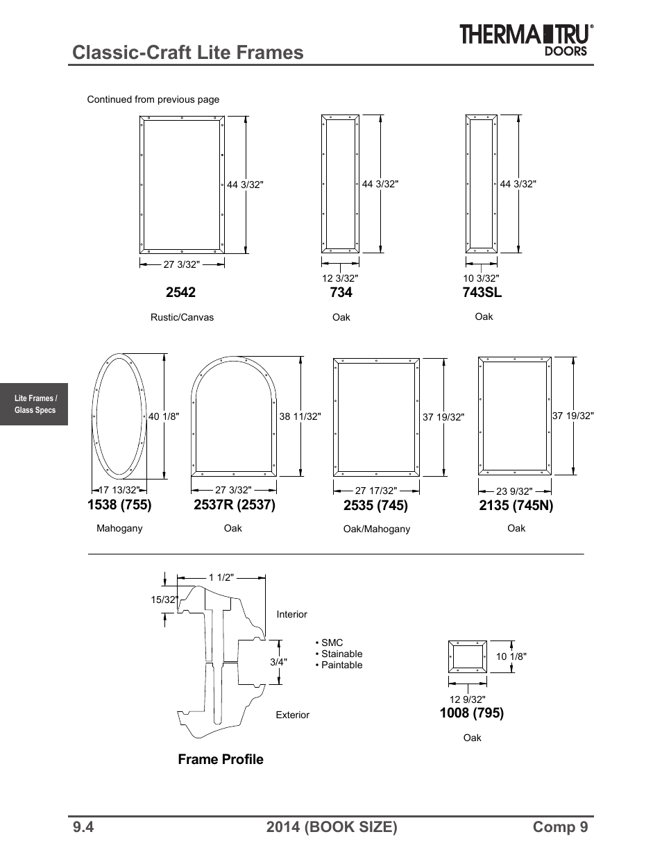 Classic-craft lite frames, 743sl, Frame profile | Therma-Tru COMP 9 Lite Frames and Glass Specifications - Book Size User Manual | Page 4 / 24