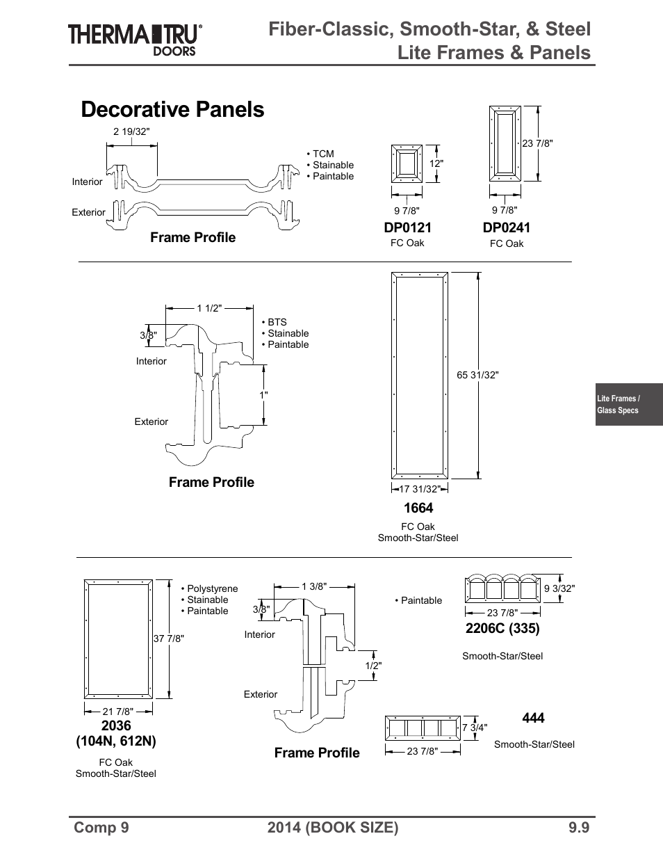 Decorative panels, Frame profile | Therma-Tru COMP 9 Lite Frames and Glass Specifications - Book Size User Manual | Page 9 / 24